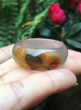 天然无烧俏色玛瑙男士款戒指宽版