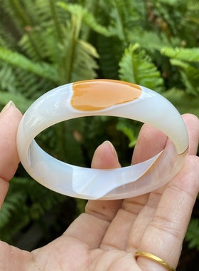 天然原色无烧玛瑙手镯冰灰红条纹