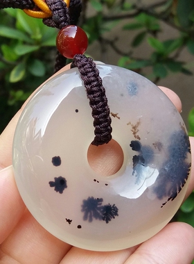 天然无烧玉髓水草玛瑙平安扣吊坠