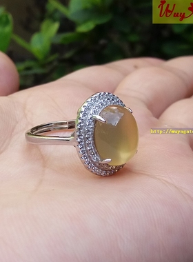 925纯银原色无烧高冰黄玉髓戒指