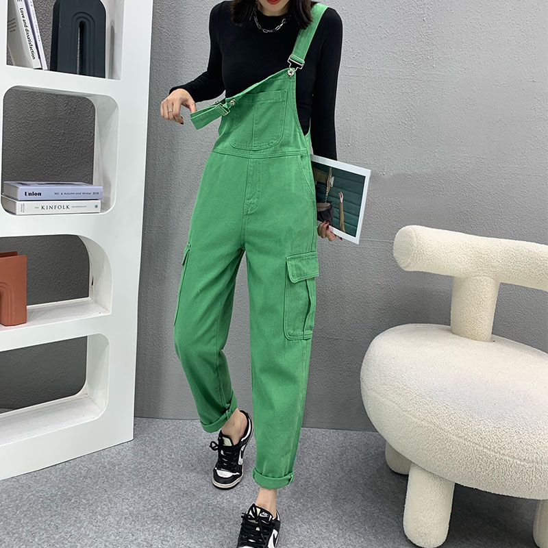 设计感减龄工装牛仔背带裤女裤春秋潮新款小个子宽松百搭连体裤子