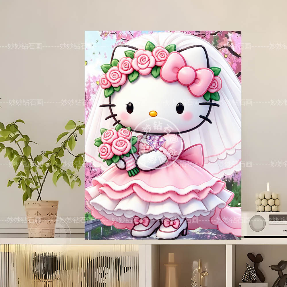 HelloKitty婚纱凯蒂猫钻石贴画女孩DIY手工儿童房挂画砖石十字绣