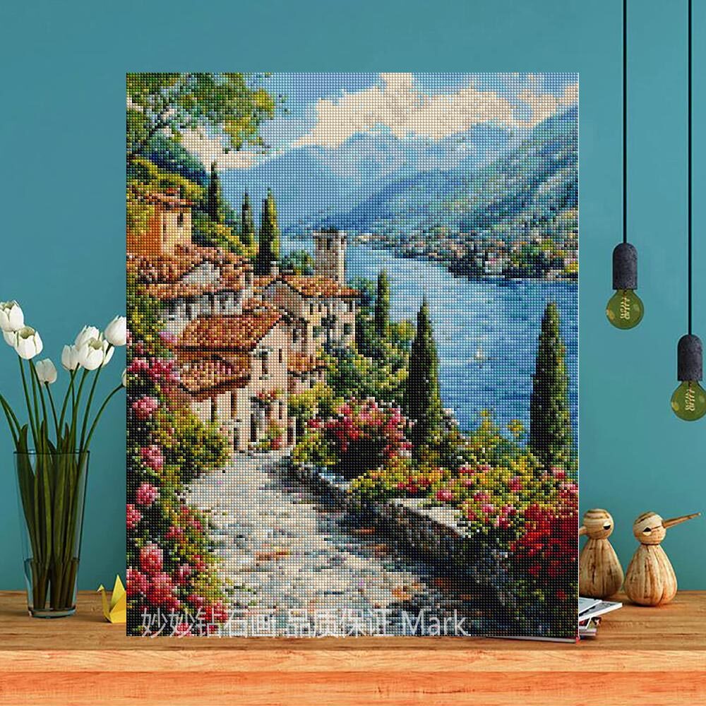 欧洲小镇乡村治愈风景钻石画马赛克油画刺绣艺术成人DIY手工砖石