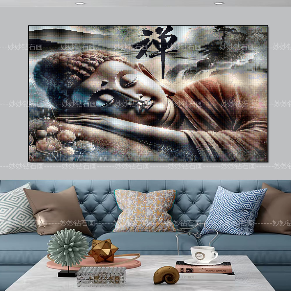 禅意情侣疗愈如来卧佛DIY手工钻石画艺术装饰墙画水晶马赛克刺绣
