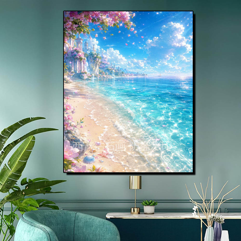 治愈系方钻梦幻海滩钻石画海边自然风景疗愈5DIY手工镶点钻十字绣
