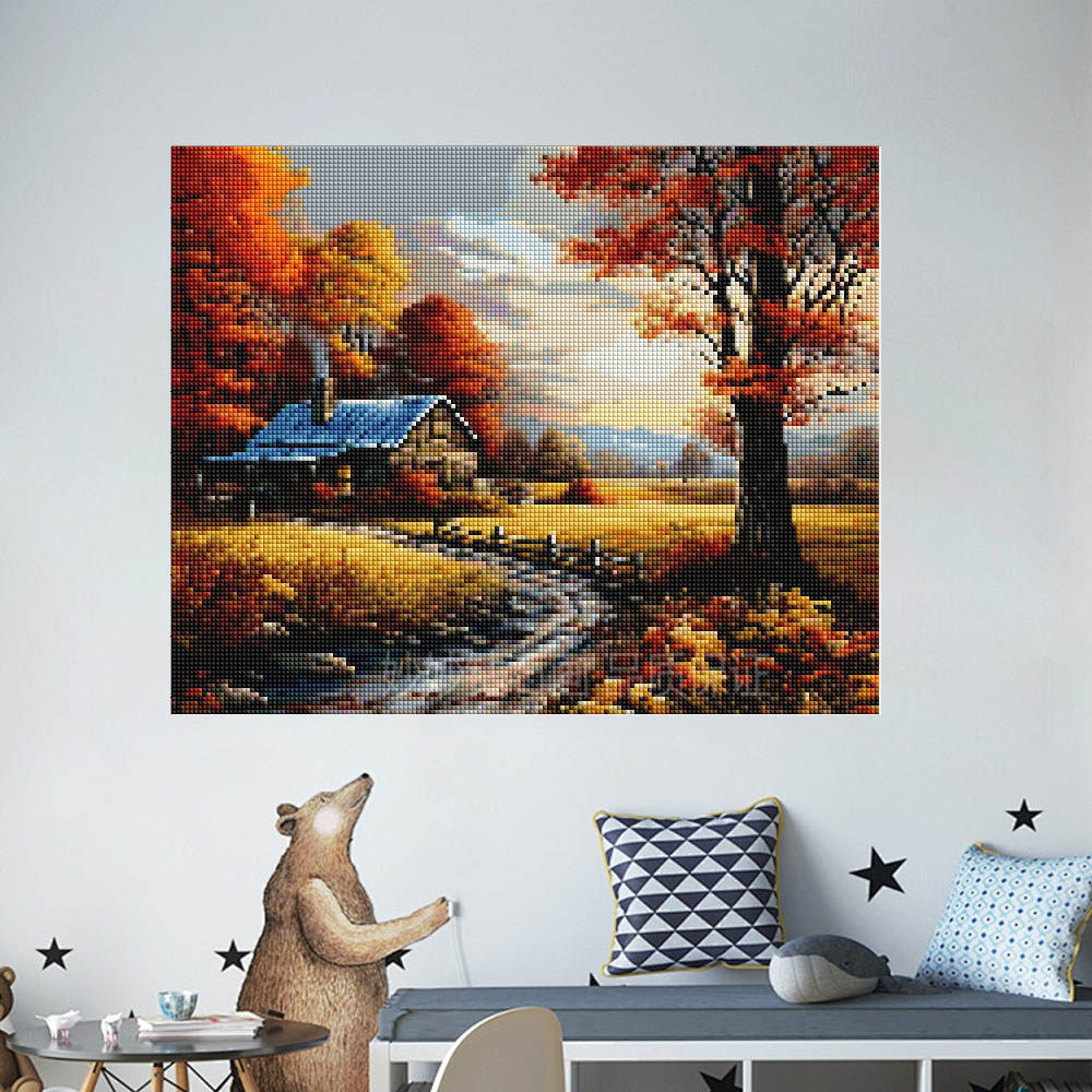 解压治愈小屋点钻石画树林风景客厅卧室装饰画DIY手工成人砖石画