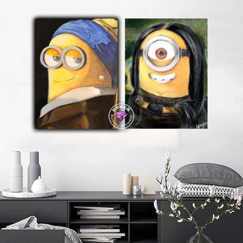 小黄人蒙娜丽莎钻石画儿童戴珍珠耳环的成人客厅手工石点钻十字绣,居家布艺,钻石绣,淘宝优惠券,粉丝福利购,淘宝优惠卷