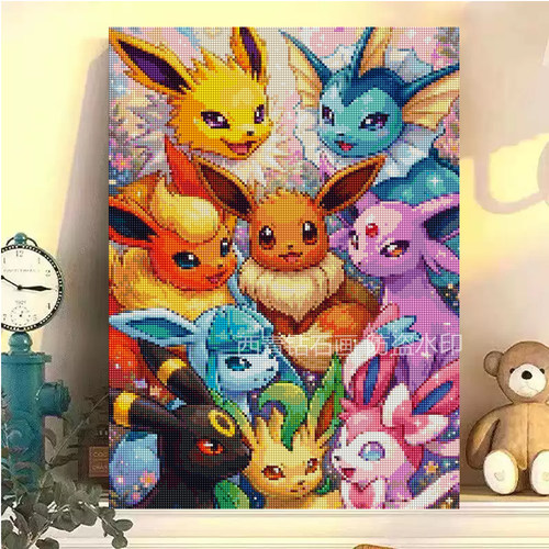 EEVEE方钻伊布全家福钻石画POKEMON宝可梦手工DIY材料点钻十字绣