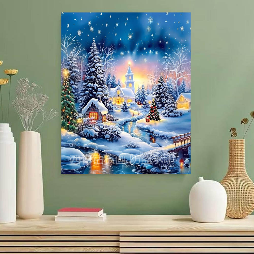 方钻圣诞节雪景钻石画2026新款成人DIY手工点钻十字绣马赛克刺绣