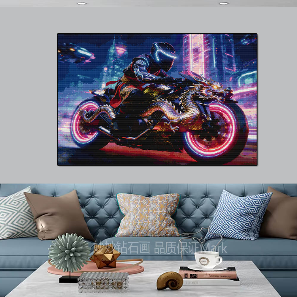 中国龙摩托车钻石画成人DIY手工砖石绣儿童男孩床头客厅装饰挂画