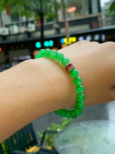 色阳色匀 颗粒23粒 回收天然满色冰种翡翠珠子手串尺寸6.8 9mm