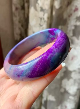 回收天然水晶老料舒俱来皇家紫老料手镯规格19×8mm59mm重77.2克