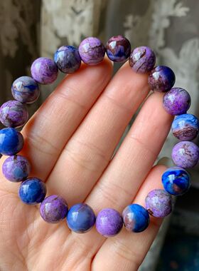 回收天然水晶南非老料舒俱来蓝紫幻彩手链规格10mm重35.4克