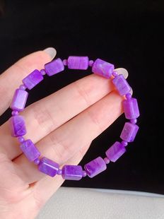 6.3mm 尺寸9.6 回收天然樱花紫色舒俱来手链 玉化冰透老矿料