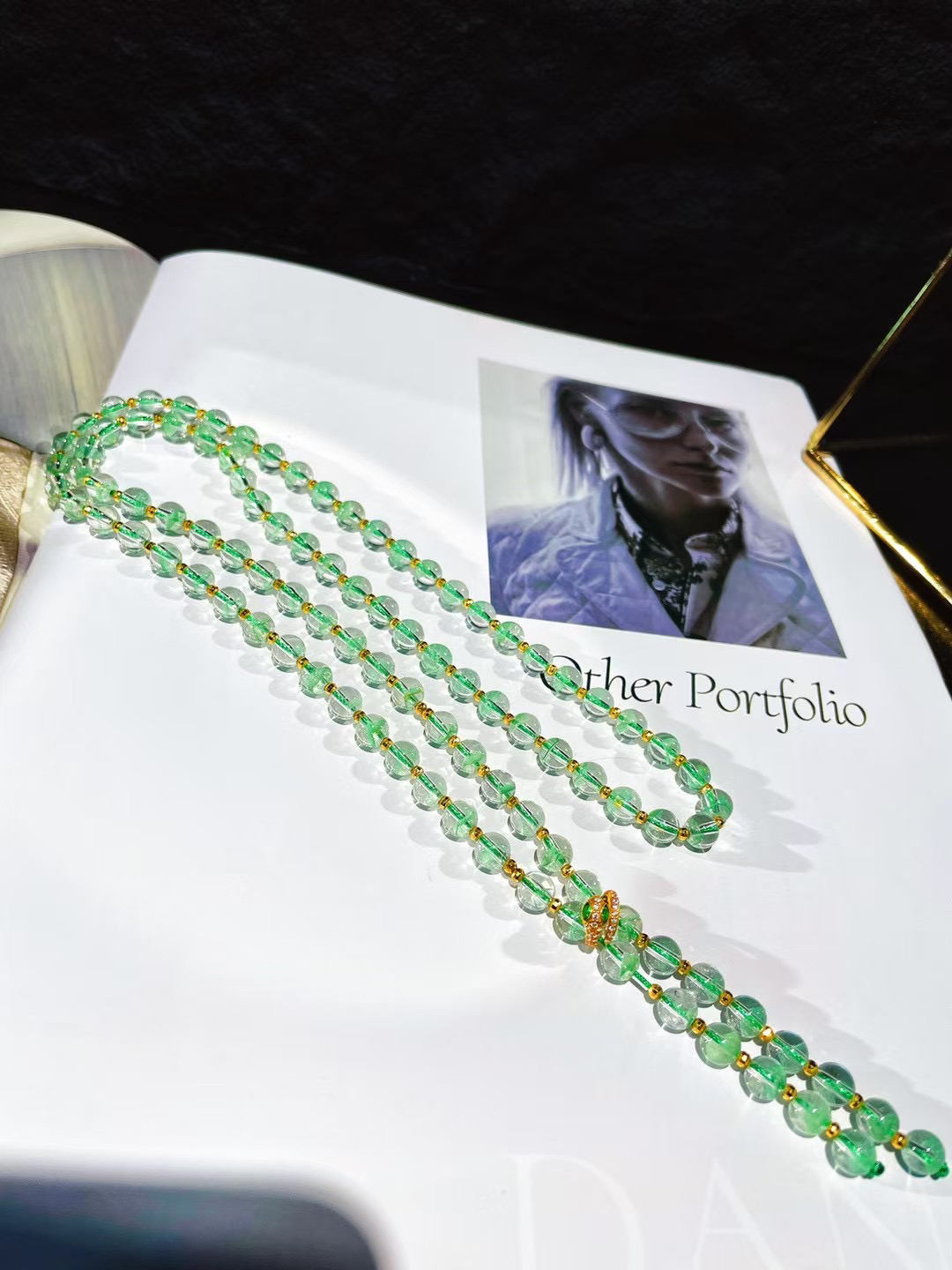 回收天然翠幽灵金字塔毛衣链项链天然翠幽灵塔链规格6mm重37.6g