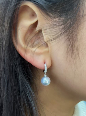 回收天然海水澳洲白珍珠耳坠CGRL证书，18k金钻石镶嵌直径10.8mm