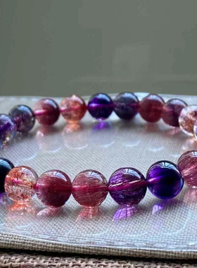 天然超七手链规格8.5mm左右 重19.43克草莓晶超七 晶体通透干净