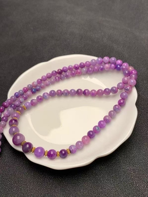 回收舒俱来樱花粉老矿料透体搭配18k金隔珠项链 15.92克3.5-7.1mm