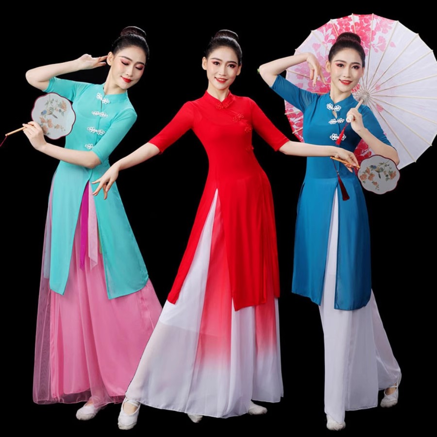 民族风广场舞服装女新款秧歌服跳扇子舞蹈服旗袍表演出服三件套装