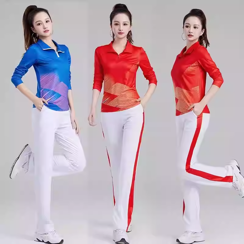 广场舞服装男女运动服套装新款长袖时尚团体队服跳舞健身表演出服