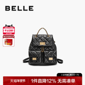 百丽女包质感真皮小香风上班通勤背包羊皮黑色链条双肩包X9330BX4