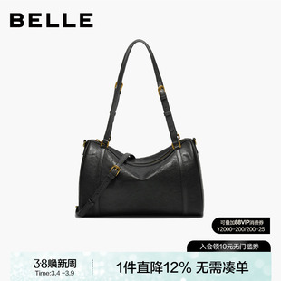 百丽包女2026新款时尚休闲复古反绒麂皮单肩斜挎波士顿包X2109AX6