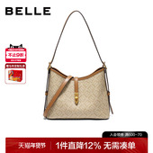 百丽包包女式 新款 老花通勤单肩斜挎包水桶包大容量托特包X7023CX4