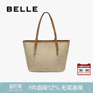 百丽女包包新款 海鸥老花通勤大容量托特包单肩轻便大包X7418CX5