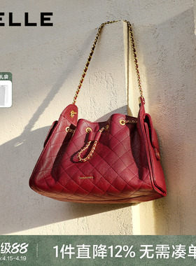 百丽女包包2026新款红色小香风托特包时尚通勤腋下包百搭X7210AX6