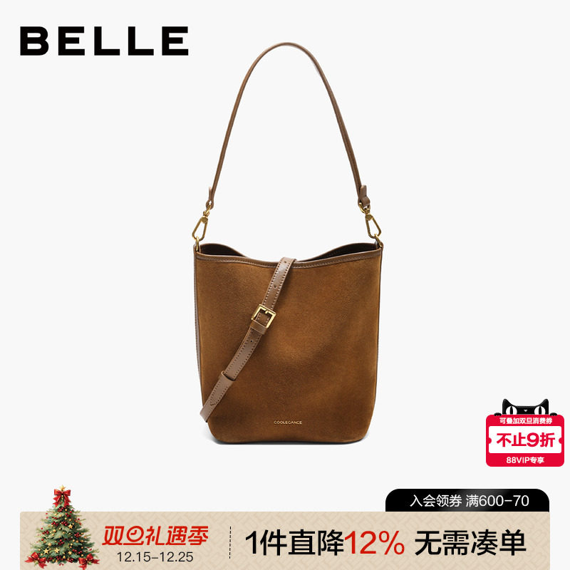 百丽包包女2025新款商场同款海鸥老花单肩斜挎手提水桶包X7377CX5