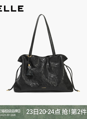 百丽时光植鞣托特包包女2026新款油蜡手抓纹大容量抽绳包X9394AX6