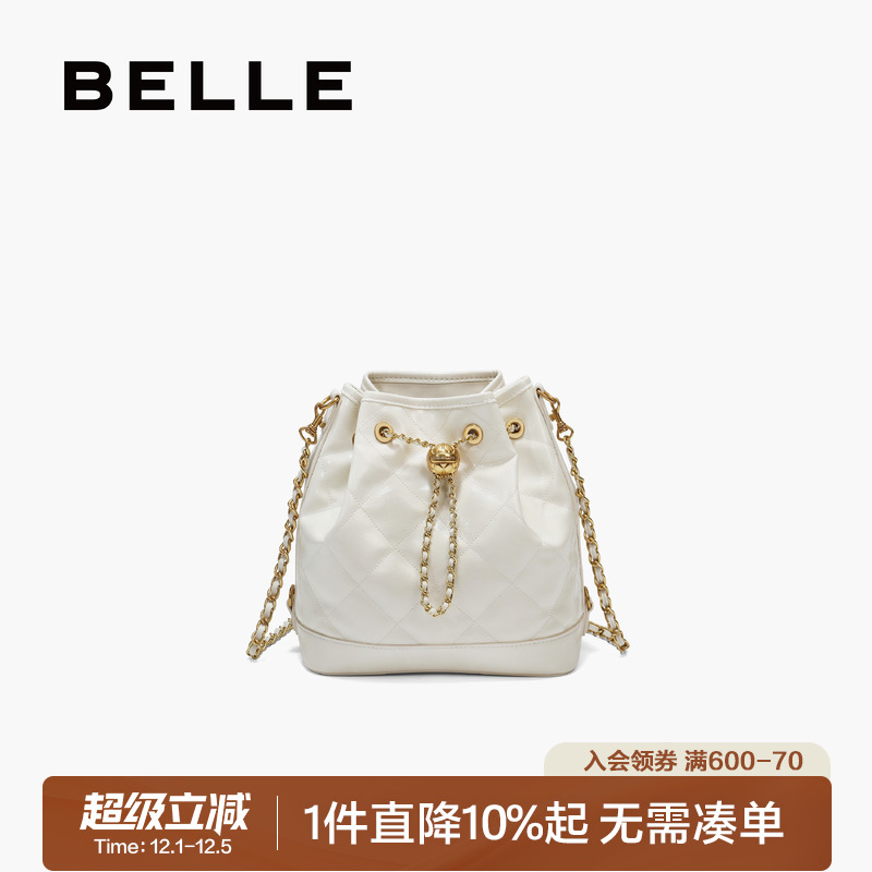 百丽2025新款休闲质感链条水桶包