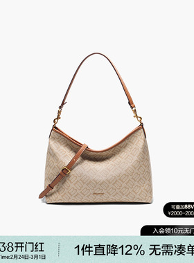 百丽女包新款海鸥老花腋下hobo包大容量真皮斜挎托特包百搭X7199A