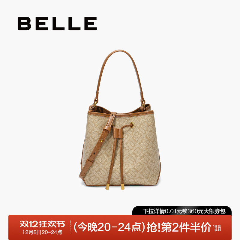 百丽复古海鸥老花菜篮子水桶包