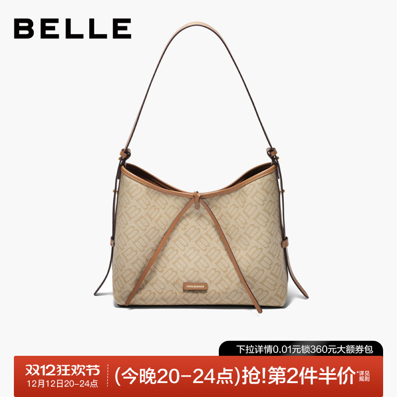 百丽复古海鸥老花大容量托特包