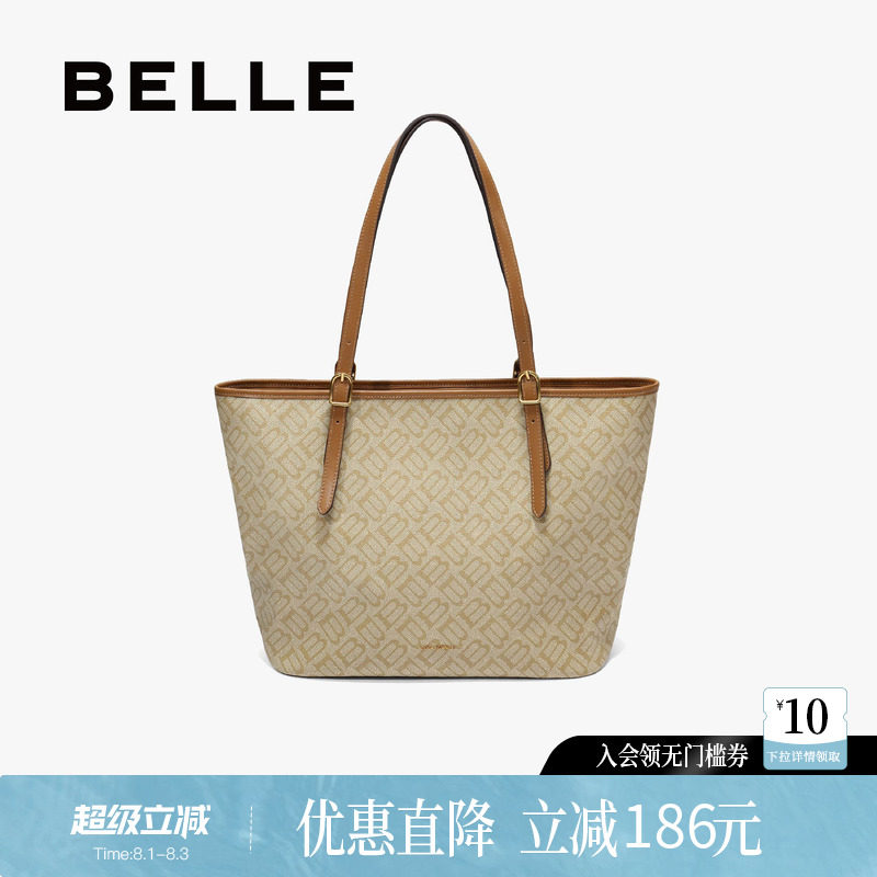 百丽女包包新款海鸥老花通勤大容量托特包单肩轻便大包X7418CX5