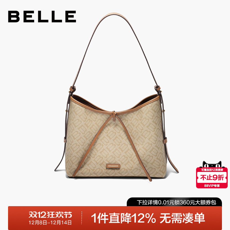 百丽复古海鸥老花大容量托特包