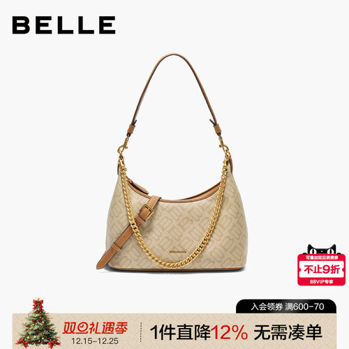 百丽2025新款复古老花通勤腋下包