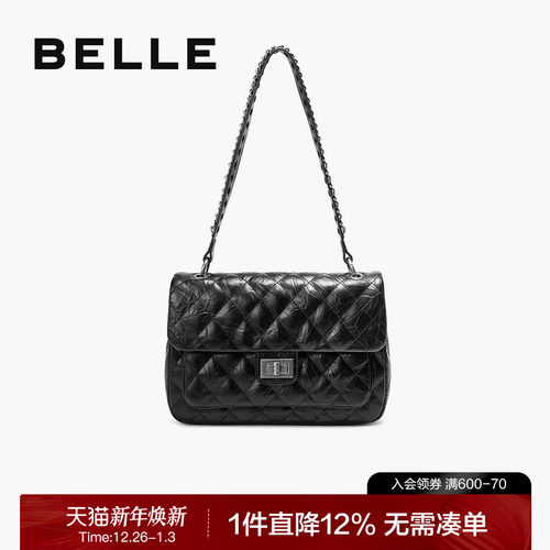 百丽包包女新款黑色质感通勤小香风链条单肩腋下包斜挎包BL768DX4