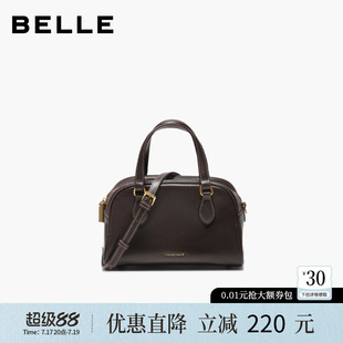百丽女包新款质感真皮手提保龄球包斜挎反绒麂皮波士顿包BL861DX5