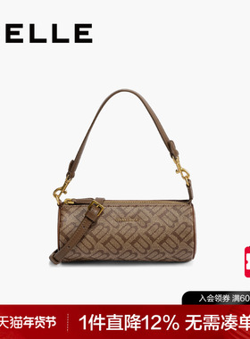 百丽包女2025海鸥老花单肩反绒麂皮保龄球包斜挎波士顿包X7396CX5