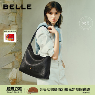 张艺凡同款百丽女包新款时光植鞣hobo包斜挎大容量托特包2067ACX5