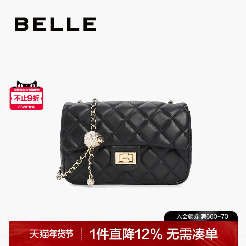 百丽包包女时尚百搭通勤黑色小香风链条包单肩包斜挎包X5083CX1