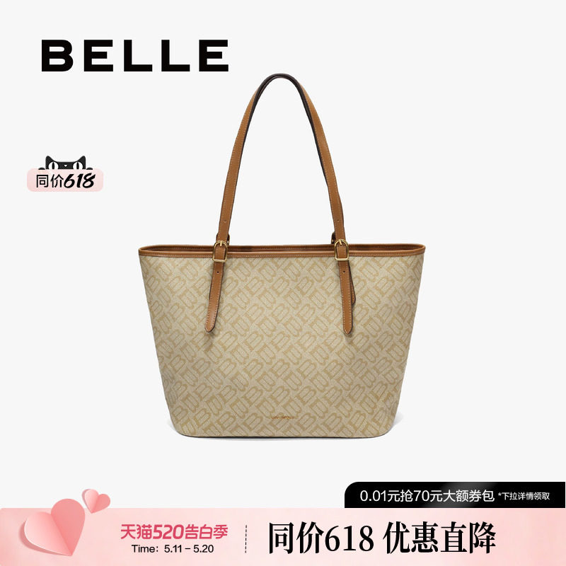 百丽女包包新款海鸥老花通勤大容量托特包单肩轻便大包X7418CX
