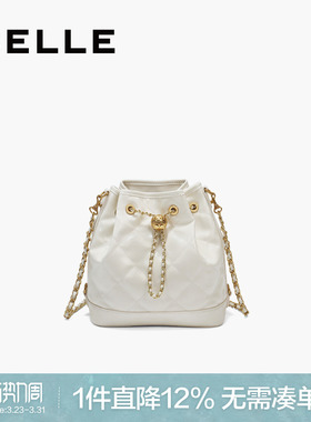 百丽包包女简约休闲质感小香风链条单肩斜挎包白色水桶包JY155DX5