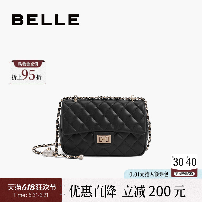 百丽包包女新款包气质百搭小香风黑色链条包单肩包斜挎包X6782B