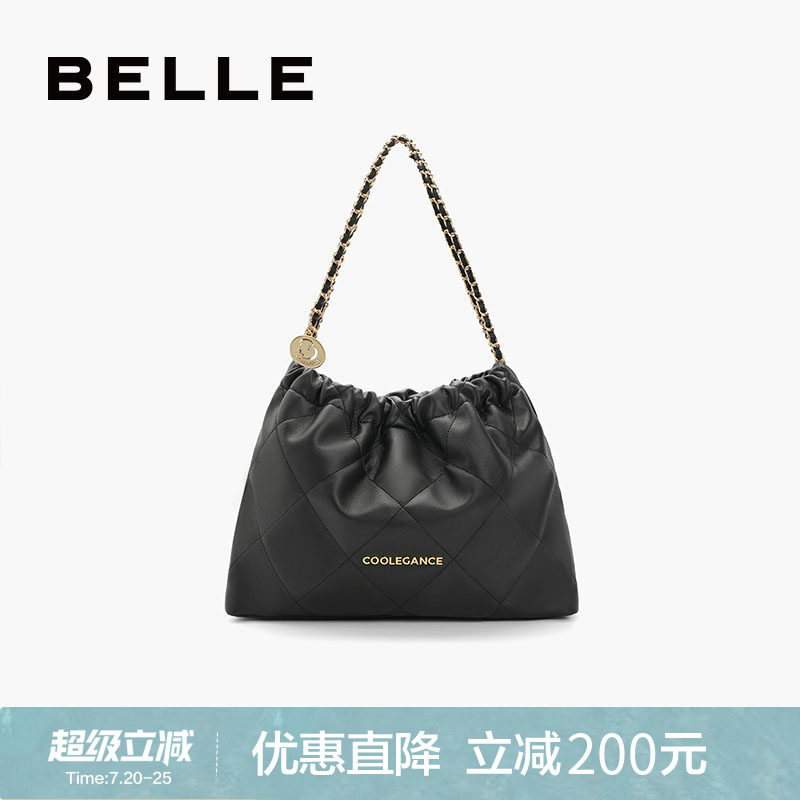 百丽包包女大容量托特包流浪包女友礼物黑色链条包单肩包X6603AX3