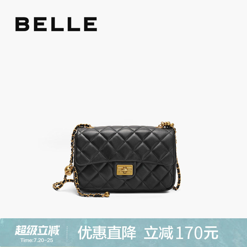 【七夕礼物】百丽女包新款碎银几两羊皮链条小香风斜挎包X6916BX4
