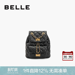 百丽包包女款 小香风背包通勤黑色质感轻便链条双肩包X7046CX4 经典