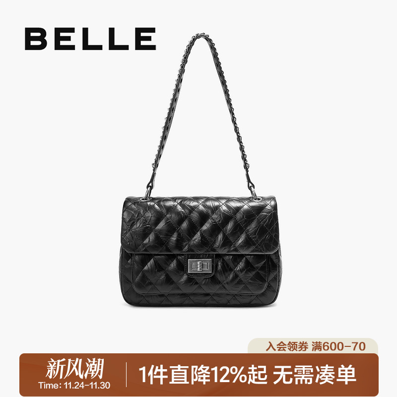 百丽包包女新款黑色质感通勤小香风链条单肩腋下包斜挎包BL768DX4